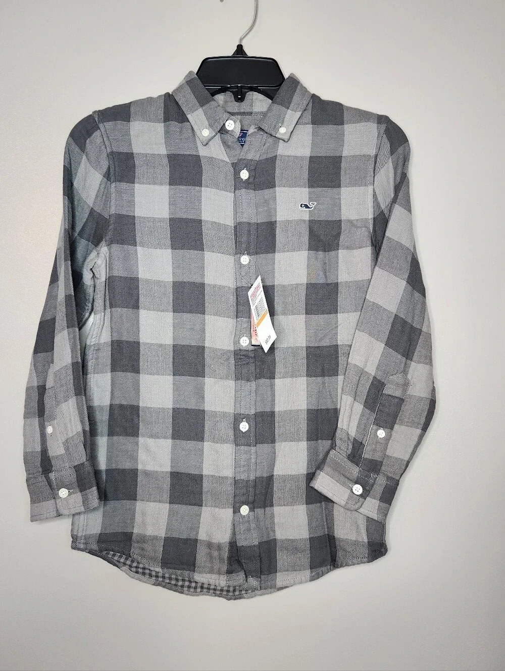 Big Boys Vineyard Vines Double Checkered Whale Button-up Shirt Size Small
